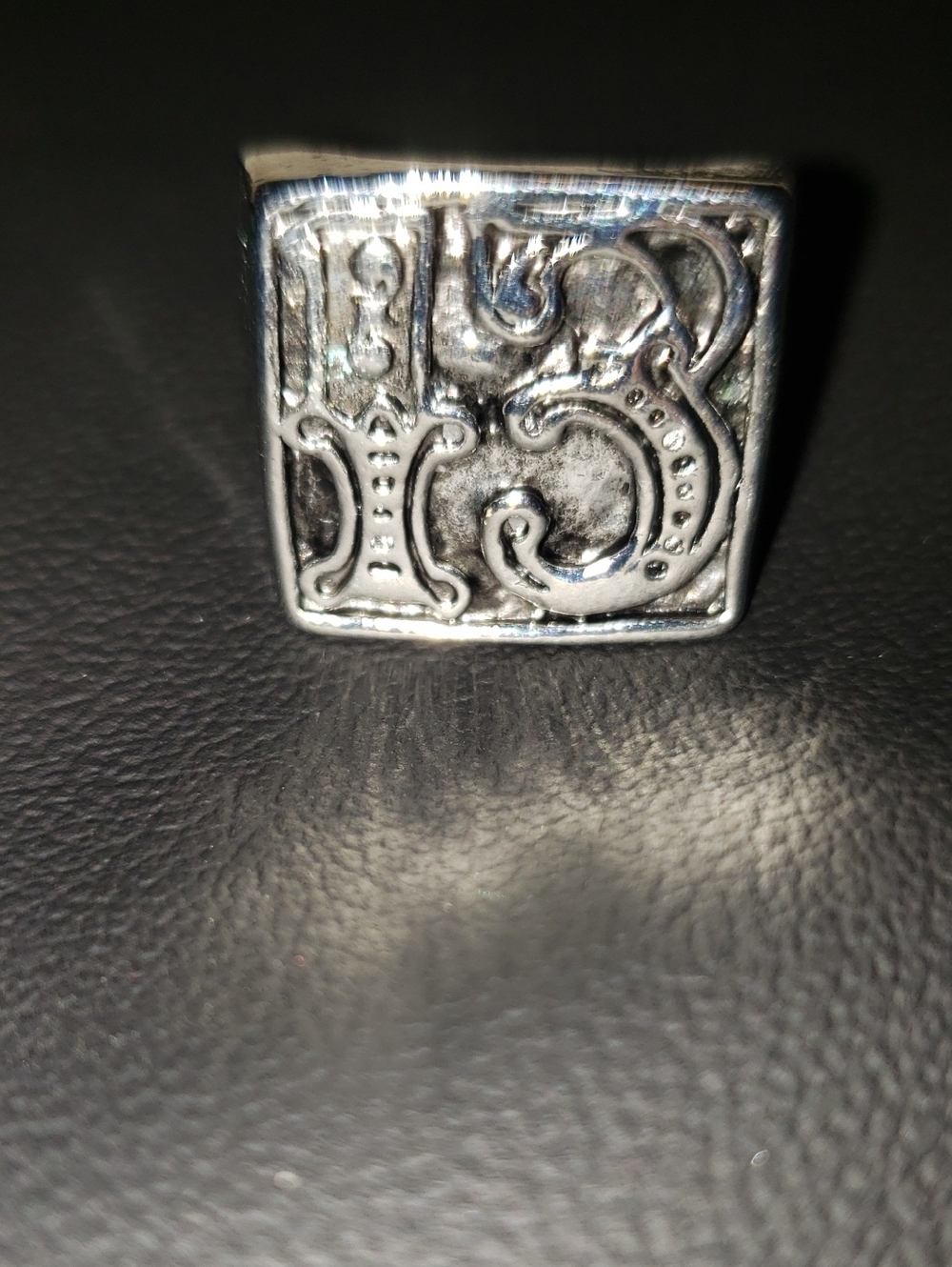 Silver-Tone Men's Square Signet Ring with Embossed Design